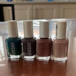 Essie Nail Polish Lot (4) — Teal, Deep Brown, Mauve, Nude
